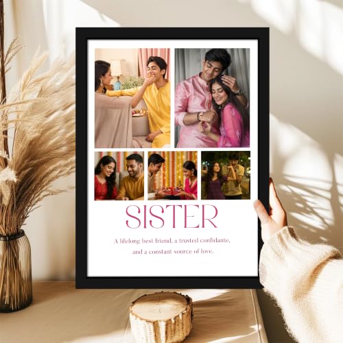 Image of Art Street Personalized Gift for Sister, Dad Photo Frame | 6 Image Collage with Custom Text, Customized Photo Frame for Brother, Wall Decor for Bedroom Living Room, A4 Size 8x12 Inch