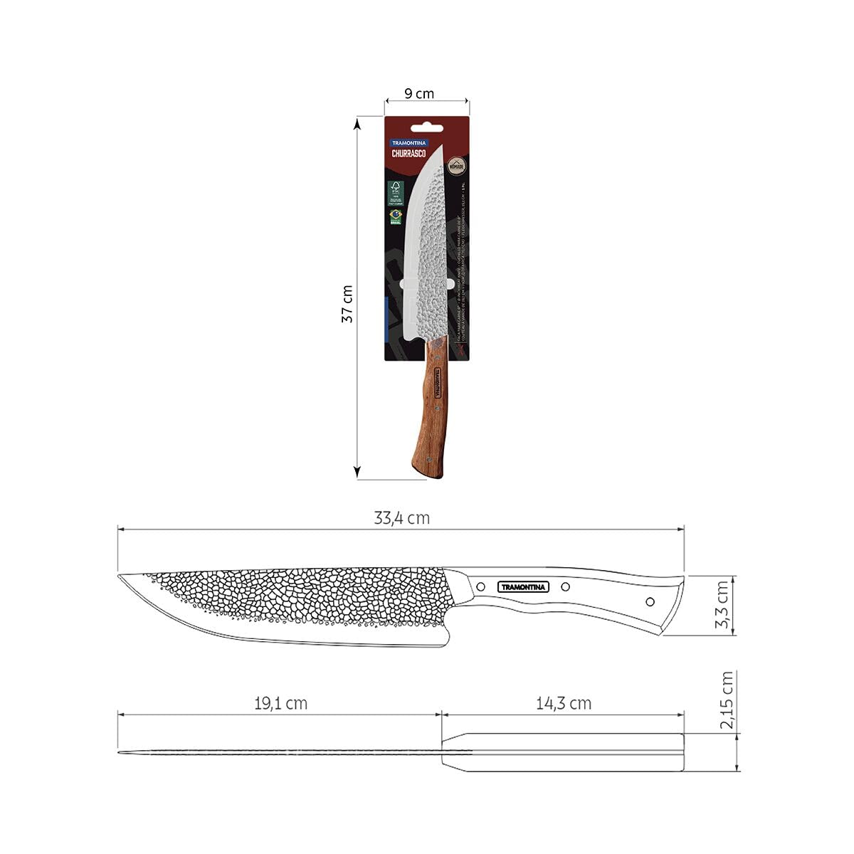 Tramontina - Fleischmesser NOMADE mit Hammerschlag-Klinge 19 cm – Edelstahl, rostfrei & extra scharf – ergonomischer Griff aus FSC®-Holz – Profi-Tranchiermesser für BBQ, Grill & Küche