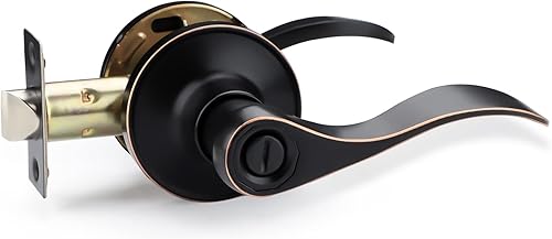 EHOMEWARE Paquete de 1 manija de puerta dorada, manija de puerta interior de latón, manija de puerta de privacidad para dormitorio y baño, palanca