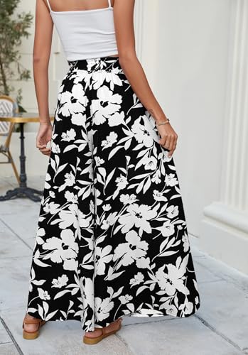 SimpleFun Women's Palazzo Pants Boho Floral Wide Leg Trousers Summer Beach High Waisted Flowy Pants with Pockets3