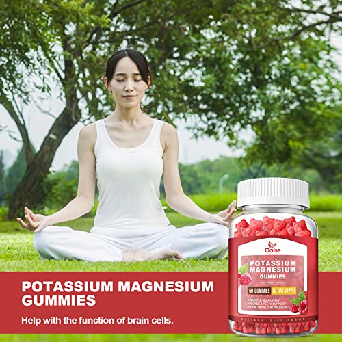 Potassium Magnesium Gummies For Adults Kids, High Absorption Potassium Gluconate 99Mg Magnesium Citrate 400Mg, Chewable Gummy Supplements For Leg Cramps & Muscle & Heart Health, Raspberry, 60 Count #TOP6