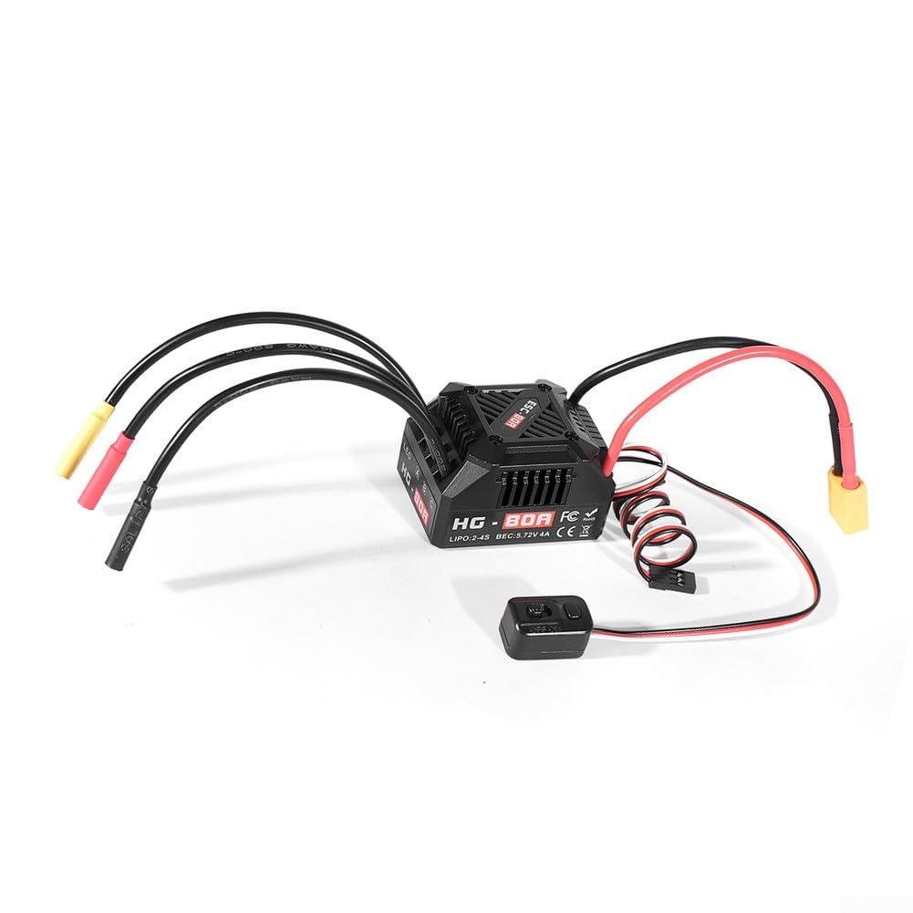 KHIronHive HG-80A 80A Sensorless Brushless ESC Waterproof For 1/10 Scale RC Car Buggy Truck, 2-4S For LIPO Compatible With T/XT60 Connector, Adjustable Brake & Acceleration Settings(B)