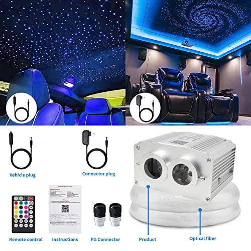 Image of AZIMOM Dual Port 16W Twinkle Bluetooth Fiber Optic Lights Star Ceiling Light Kit 600pcs0.03in9.8ft Fibers Strands Sound Activated RGBW APP /Remote Light Engine for Car Home Starlight Headliner Decor