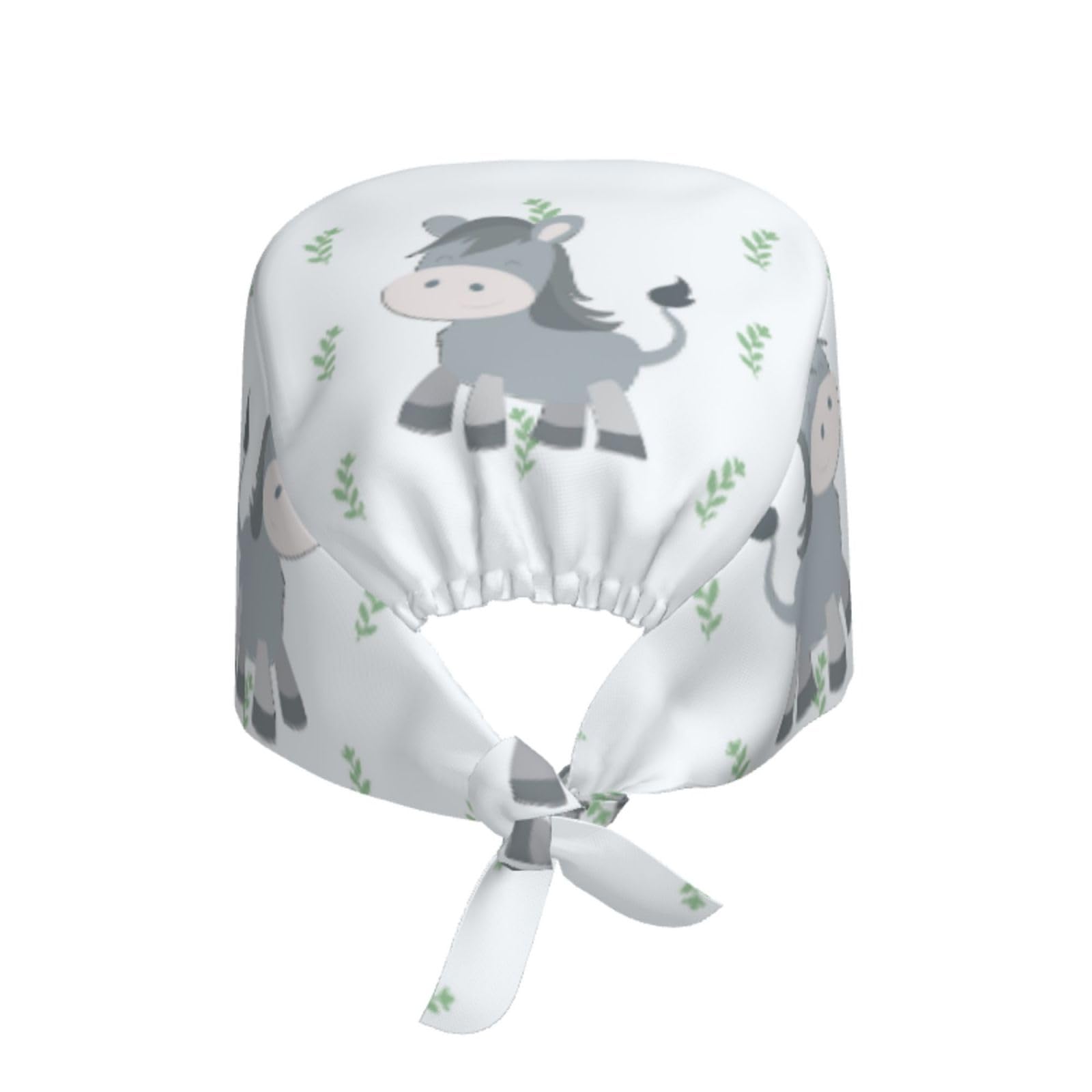 YYHHAOFA Breathable Work Hat Smiling Donkey Printed for Chef, Nursing, Spa, Facial Care, Fitness Black