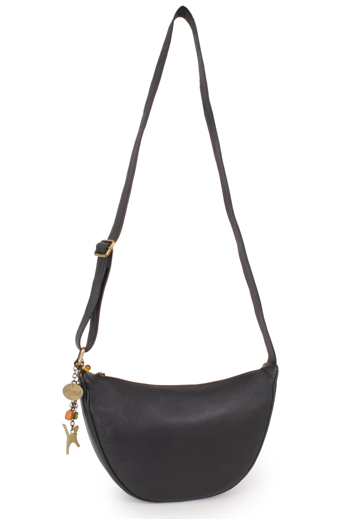 Catwalk Collection Handbags - Borsa Mezzaluna in Vera Pelle - Borsa a Tracolla Media da Donna - Borsetta a Mano - Tracolla Regolabile - Luna