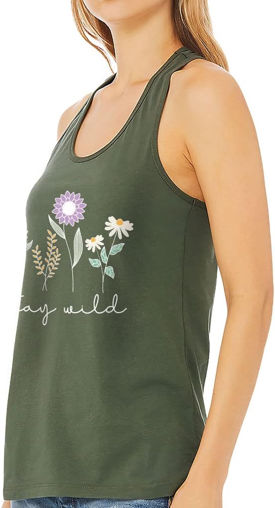 Stay Wild Women's Racerback Tank - Print Tank Top - Flower Workout Tank