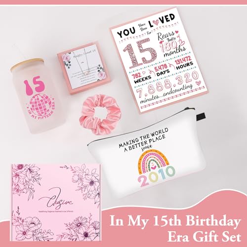 Gifts for 15 Year Old Girls– Birthday Gift Set for 15 Year Old Girl, Includes Cup, Necklace, Socks, Cosmetic Bag, Card – Cute 15 Year Old Girl Gifts3