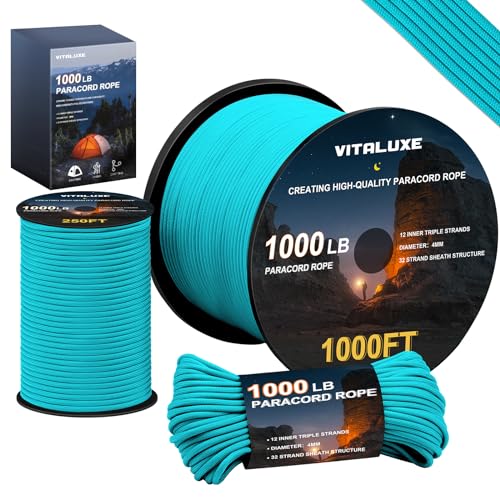 VITALUXE 1000lb Paracord Rope, 4mm 12 Triple Strands Paracord, Heavy