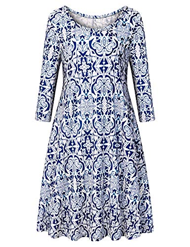 Image of Tanst Sky Womens Casual Round Neck Plus Size Floral Tunic Shirt Dress with Pockets