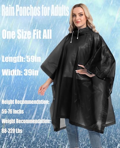 2-Pack Reusable Rain Ponchos for Adults, HOOMBOOM Raincoats Emergency Survival for Women/Men Hood and Drawstring3
