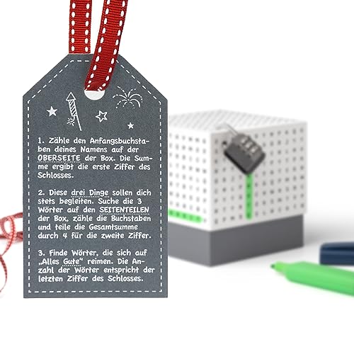SURPRISA Geschenkbox, Rätselbox Geldgeschenke Verpackung, Gutscheine zum Geburtstag oder Hochzeit, Worträtsel, Größe S (12cm)