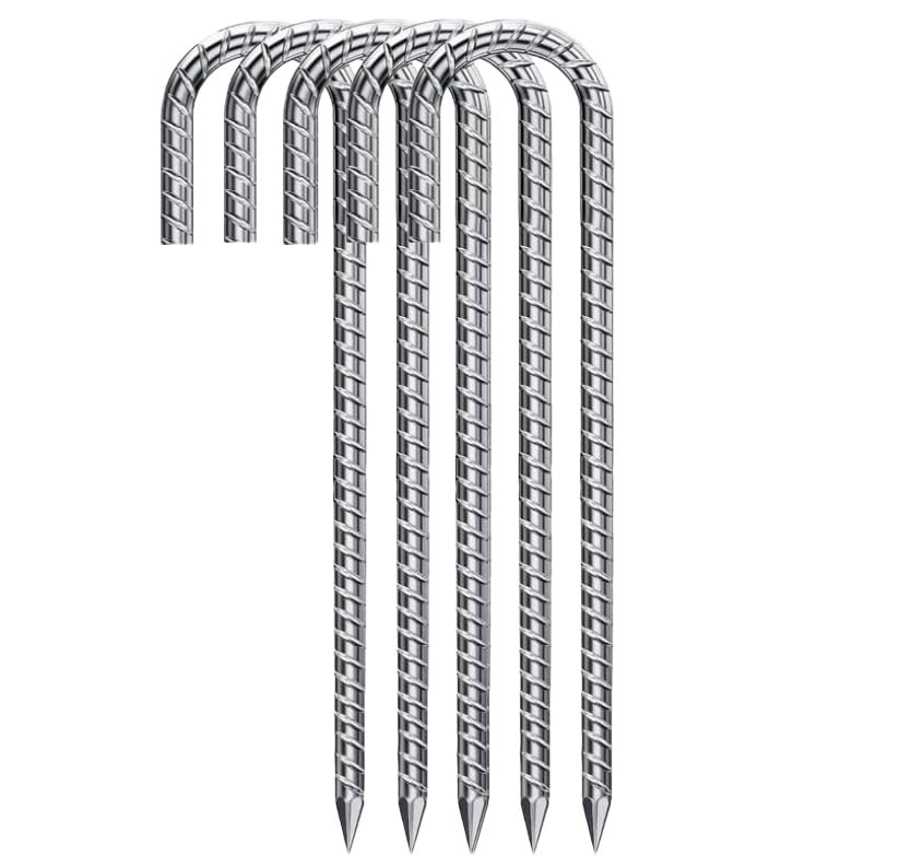 5 Pcs Estacas de Tierra, 30cm Clavijas de Anclaje al Suelo, Anclaje de Acero para Suelo en Forma de J, Estacas de Carpa Trampolines para Jardín Tiendas de Campaña Valla Toldos