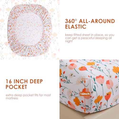 Image of JSD Floral Printed Sheet Set Cal King 16 inch Deep Pocket | 4 Piece Soft Microfiber Sheets, OEKO-TEX Certified, Colorful Flower Patterns, Easy Care