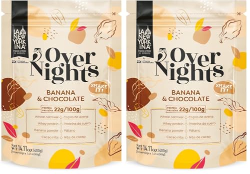 La Newyorkina Overnights Banana y Chocolate 400g Gachas de Avena con Proteínas Naturales (Paquete de 2)