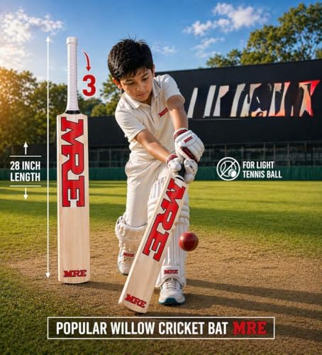Image of Populer Willow Wooden Cricket Bat for Kids (Size 3 for 4-6 Year) Lightweight & Durable one Cricket Training Bat with bat Cover