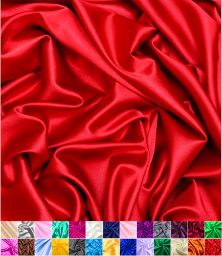 Satin Fabric | Decoration & Sewing | Shiny & Luxury | 60" Wide Roll | Metallic Shiny | Upholstery, Lining, Drapery, DIY Crafts (Red, 1 Yard)