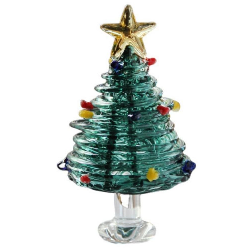 Crystal Christmas Tree Home Decor Collectible Mini Christmas Tree Figurines Creative Glass Statue(Dark Green)