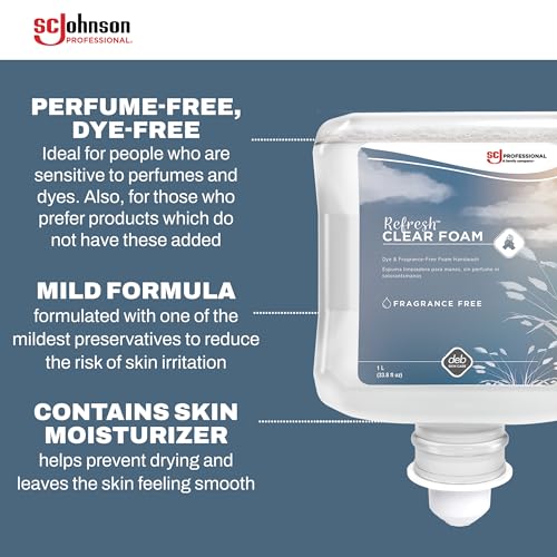 Image of SC Johnson Professional Refresh Clear Foam Soap Cartridge Refill Pack, Foaming Hand Soap, 1 Liter Cartridge Foam Soap Refill, 2 Count, for Professional Use Only