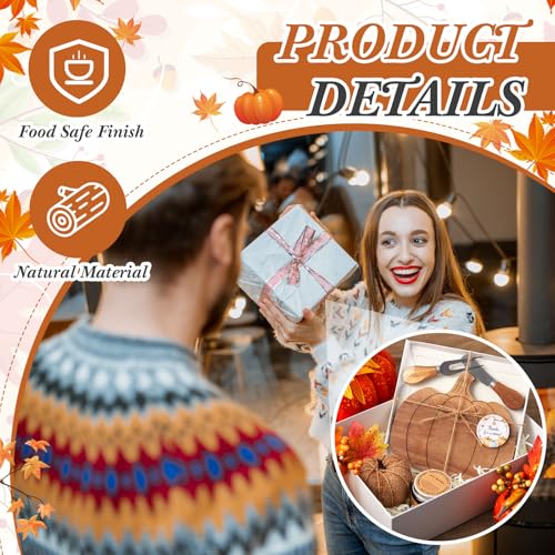 Tablero de Queso en Forma de Calabaza para Fiesta de Otoño, Set de 12 Tablas de Madera con Cuchillos y Tenedores, Ideal para Halloween y Día de Acción de Gracias miniatura 3