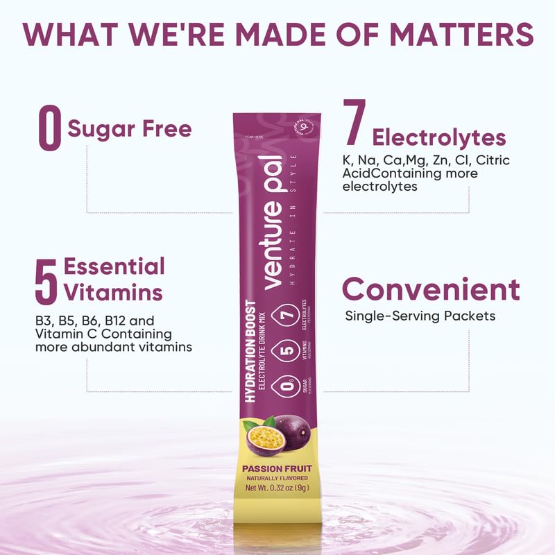 Miniatura 6 de Venture Pal Paquetes de electrolitos en polvo sin azúcar, mezcla de bebida líquida diaria IV para hidratación rápida y recuperación de fiestas, 5