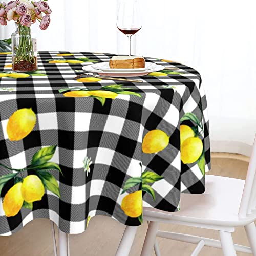 Tolmz Lemon Tablecloth Washable Reusable Anti-Wrinkle Round Tablecloth 60 Inch For Home Parties Indoor Dinner And Outdoor Picnic Kitchen Dining Decor #TOP1