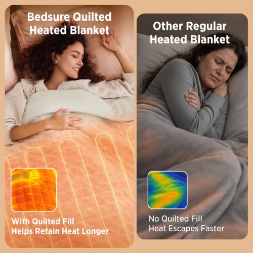 Image of Bedsure Luxury Quilted Heated Throw Blanket, Thick Electric Blanket, Ivory