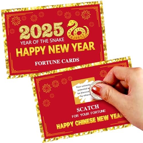 Ellzk 30 Count Chinese New Year 2025 Scratch Off Fortune Party Game Cards - Snake Decorations & Favors for Lunar New Year's Celebration Office Party