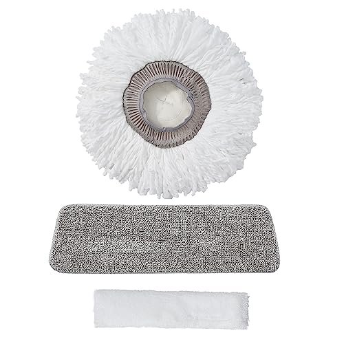True & Tidy MP-360 ラウンド、フラット、スクイージーマイクロファイバーモップパッド交換セット SPRAY-360 Clean Everywhereスプレーモップキット用、最大100倍まで洗濯機洗い可能、1セット