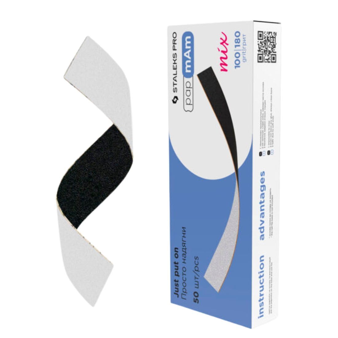 STALEKS PRO PapmAm MIX 100/180 Lot de 50 enveloppes à ongles en carton Noir/blanc 140 x 20 mm