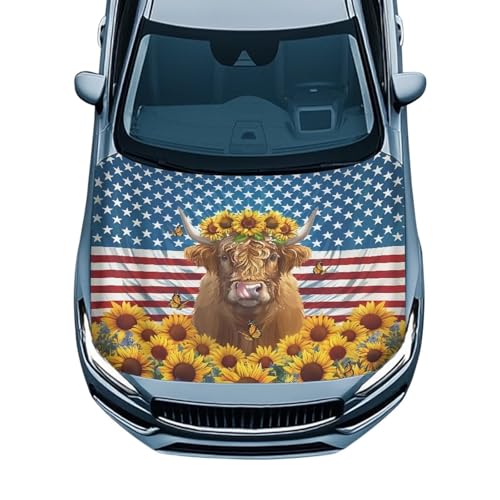 Image of American Flag Car Hood Cover Weatherproof Automotive Exterior Accessories Universal Fit Hood Covers for Cars, Trucks, SUV, or Van Full Coverage with Elastic Band