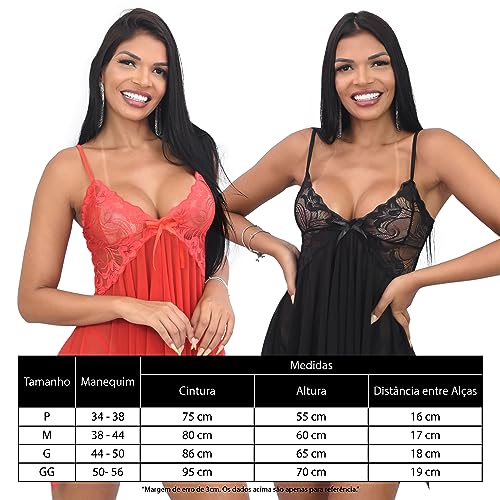Lingerie Sexy Feminina - Kit 2 Conjuntos de Camisola Sensual com Renda e Laço e Calcinha Fio Dental