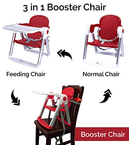 Image of R for Rabbit Jelly Bean 3 in 1 Booster Chair for Baby, Booster Seat, Portable Booster Chair with 3 Point Safaty Harness and Removable Feeding Tray (Red)