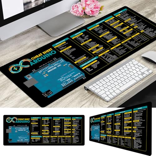Image of Arduino Cheat Sheet Mouse Pad Mouse Mat KMH Quick Reference Guide Large Desk Mat for Coders Hacker Programmers, Arduino Mousepad Essential Computer Accessories for Study, Work, and Reference Purposes
