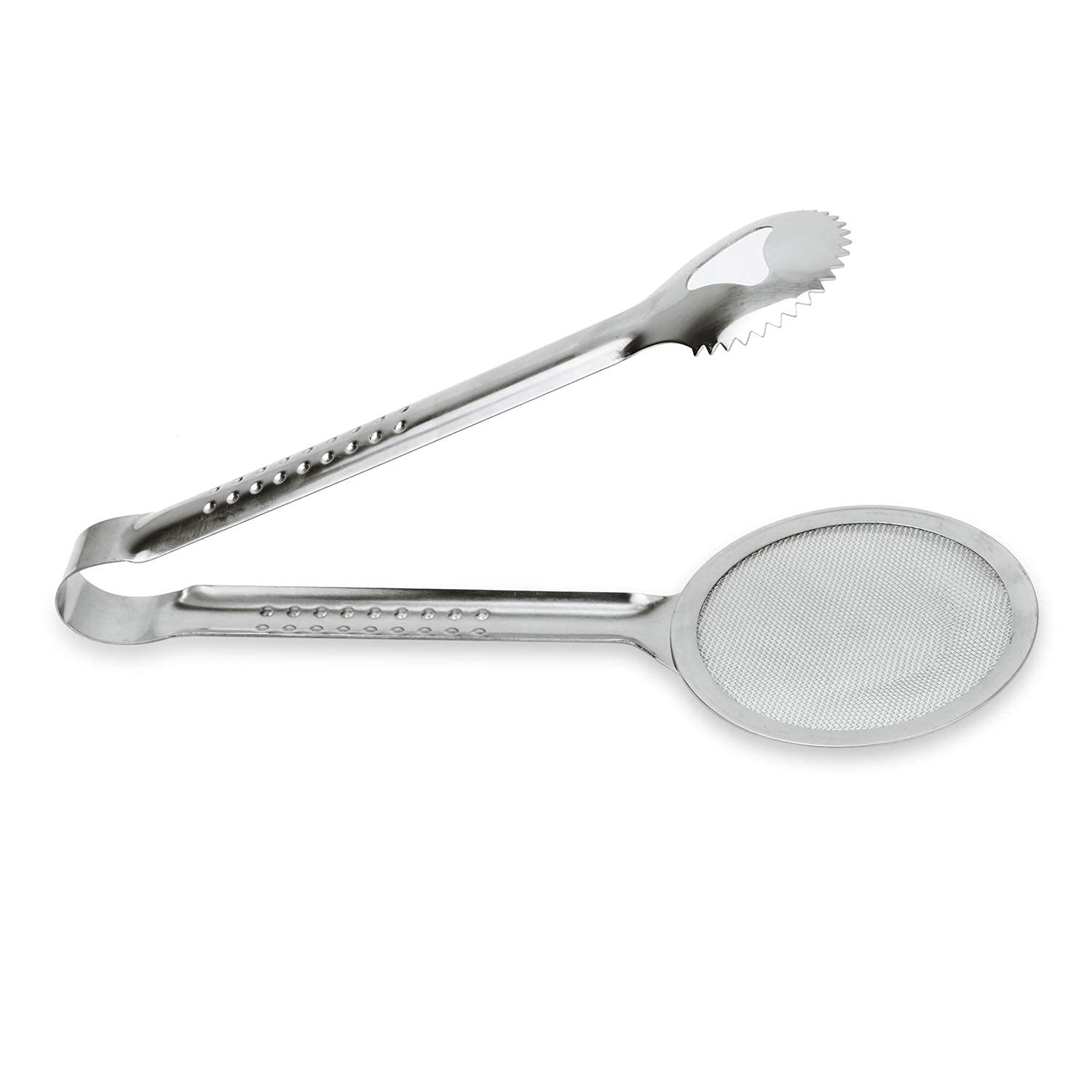S Cart Stainless Steel 2 in 1 Fry Tool Filter Spoon Snack Strainer with Clip, Oil Frying Stainless Steel Mesh Kitchen Tool (Pack of 1)