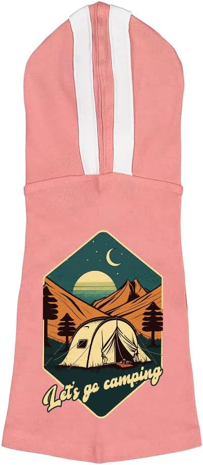 Let's Go Camping Dog Shirt with Hoodie - Retro Dog Hoodie - Illustration Dog Clothing - Pink White, S