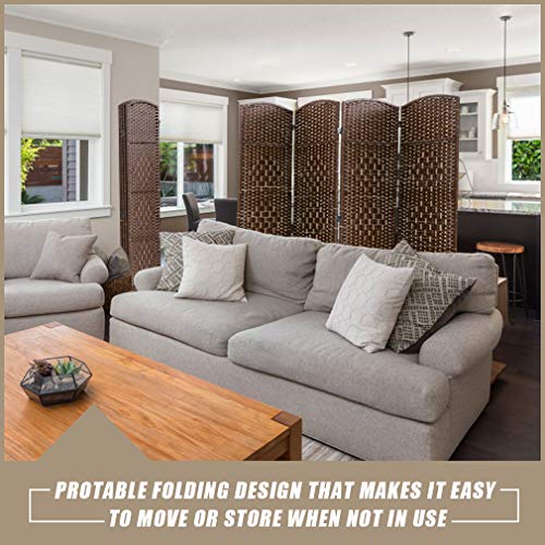 Vnewone 4 Panel Room Divider 6 ft. Tall Diamond Weave Fiber Privacy Screen Folding for Livingroom Bedroom, Brown - Thumbnail 2