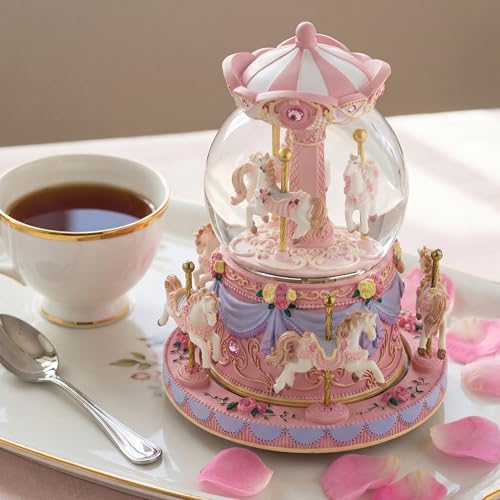 Carousel Snow Globe Birthday Gift for Girls Upgraded Carousel Music Box with Light Anniversary for Mom Wife Daughter Girlfriend Sister Merry Go Round Plays Castle in The Sky