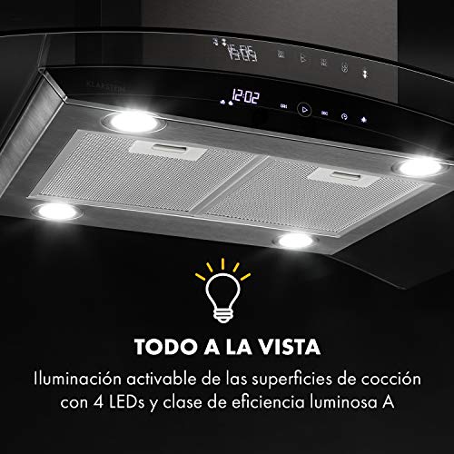 Klarstein-Colette-Campana-extractora-Campana-isla-Eficiencia-energetica-clase-A-90-cm-capacidad-600-mh-3-niveles-iluminacion-LED-temporizador-Plateado