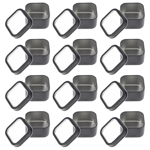 NUSITOU Latas Metálicas Cuadradas de Hojalata 4 Oz con Tapa y Ventana Transparente, Caja para Hacer Velas Artesanales, Kit de Fabricación y Almacenamiento de Cosméticos, Pack de 15