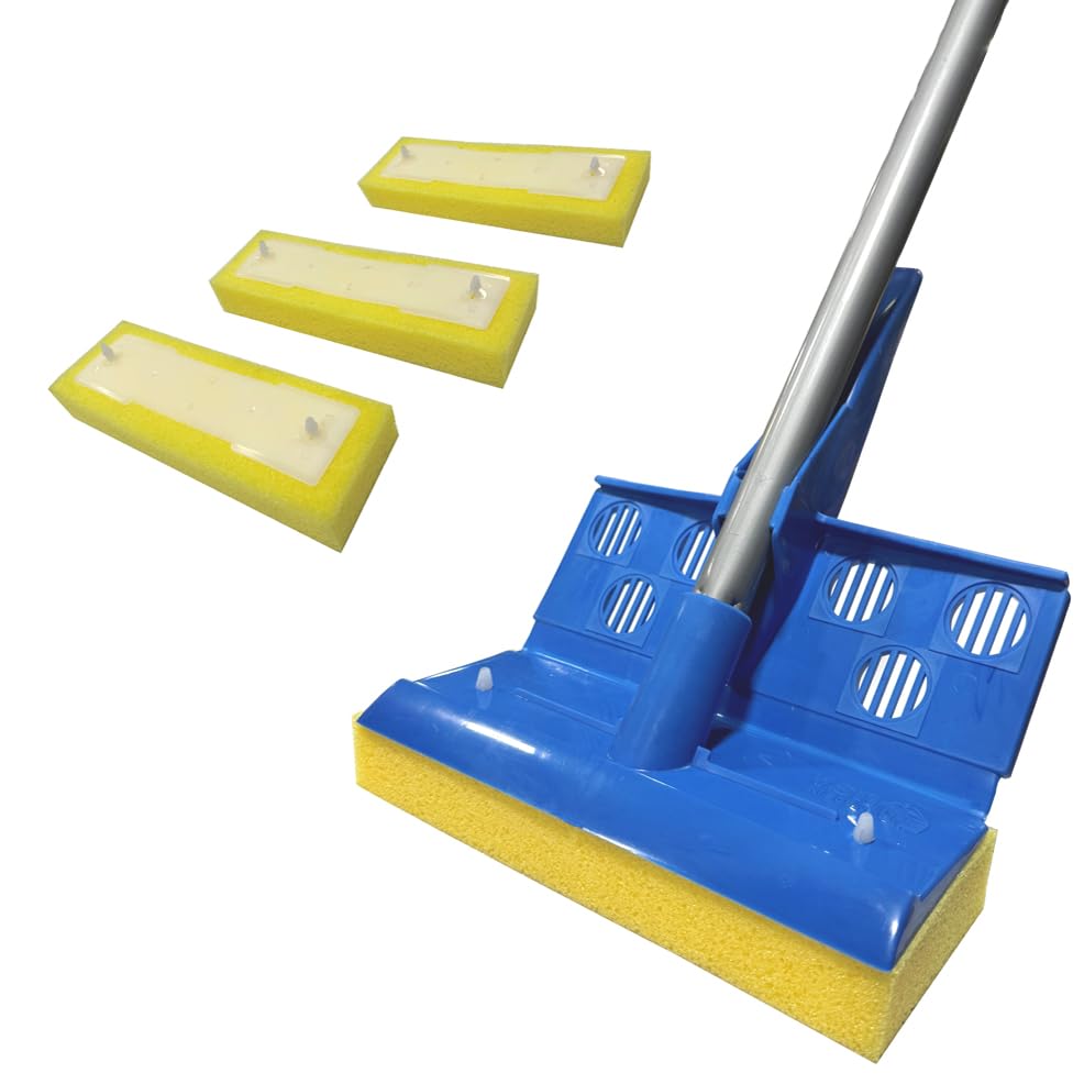 HOMEMAID EZE-Squeeze Sponge Mop Bundle Kit (1 Mop Handle + 3 Sponge Heads) - Made in USA