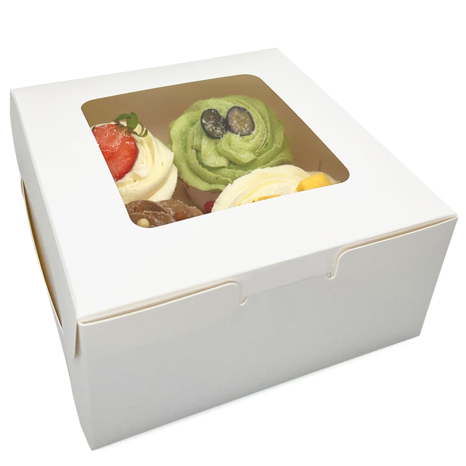 POWZOO Lot De 16 Boîtes à Cupcakes,Boîte à Muffins à Cupcakes,pour Cadeaux Et Gâteaux Maison Avec Fenêtre Transparente Et Autocollants,Ruban,pour Cupcakes Muffins Décoratifs.(Blanc,12 Trous