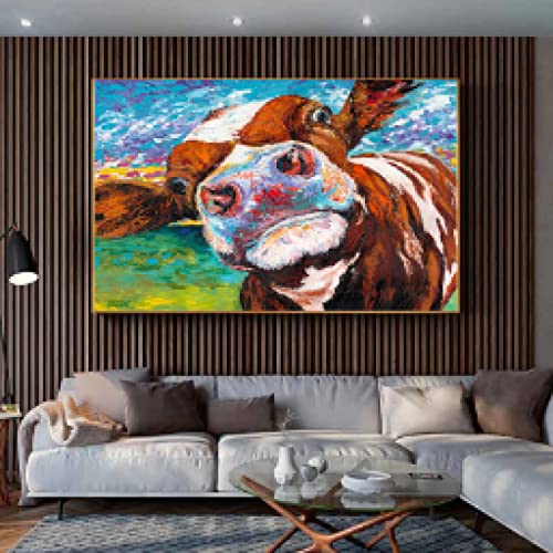Peinture toile moderne pour salon triste tableau vache 50x70