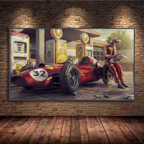 Canvas Print Vintage Auto Canvas Schilderij Klassieke Race Race Auto Posters en Prints Muurkunst Foto's voor Woonkamer Decor Unframed (40x80cm/15.7×31.5inch) Frameloos - Afbeelding 6