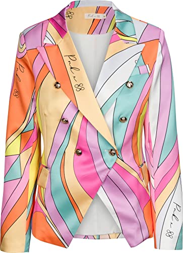 Womens Casual Blazer Jacket Pockets Long Sleeve Button Front Multicolor Blazer with Notched Lapel