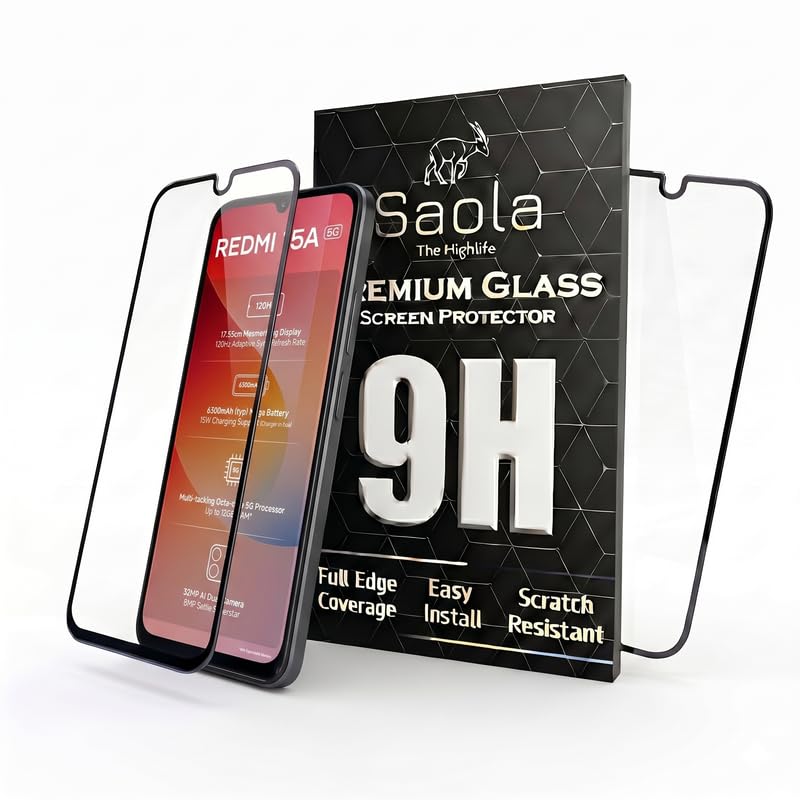 Image of Saola HD+ Oleophobic Tempered Glass For Redmi 15A 5G (PACK OF 1) with Hassle-less Installation Kit. Full screen Coverage. 6.9 inch