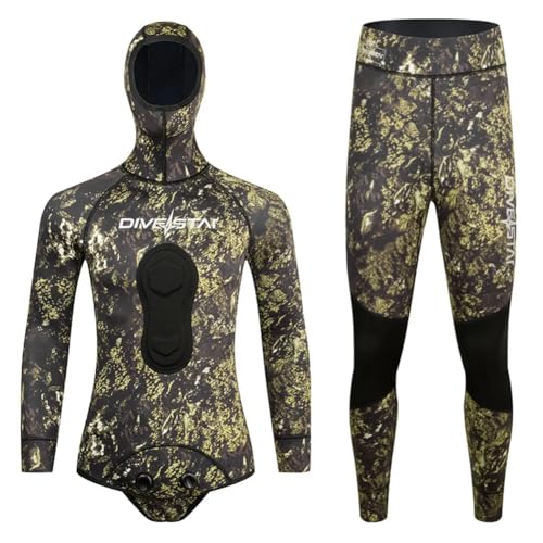Combinaison De Chasse sous-Marine en Néoprène De 1,5 Mm avec Cagoule, Combinaison De Plongée Camouflage en Deux Pièces pour La Chasse sous-Marine Et La...