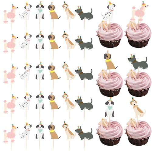 Colorich 36 Stück Hunde muffin deko, Hundegeburtstag Cupcake Topper, Tortendeko Tiere für Hunde Welpen Motto Party, Kindergeburtstag, Babyparty, Partyzubehör