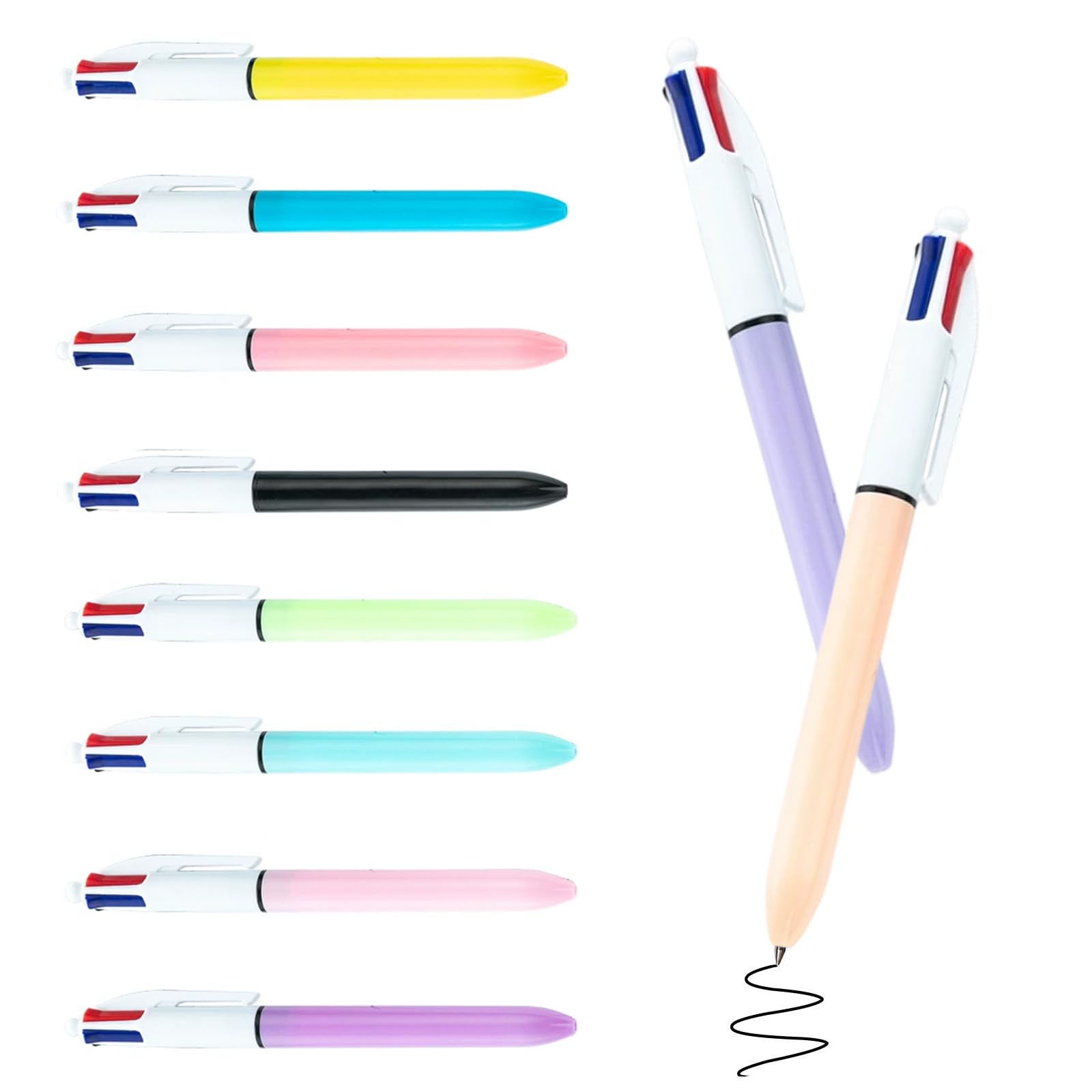 10 Pcs bolígrafos de 4 colores, 4 en 1 retráctiles, bolígrafos multicolores, bolígrafos lisos de 1 mm, cuatro colores para oficina, hogar, suministros escolares
