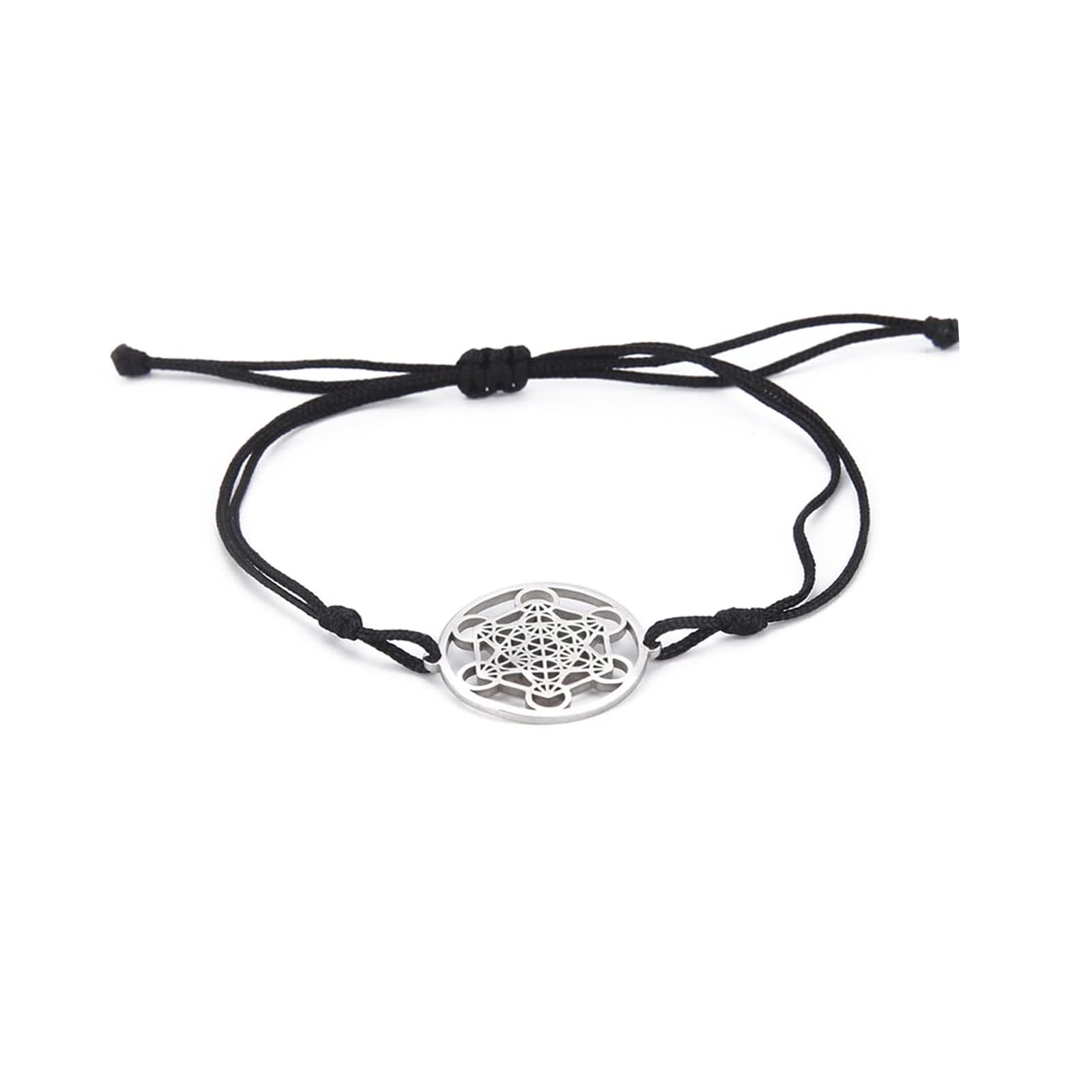 UNIFT Metatron's Cube Bracelet For Women Men Stainless Steel Geometry Hollow Out Style Charm Angel Seal Circle Star Of David Pendant Double Rope Bracelet Amulet Jewelry Gifts