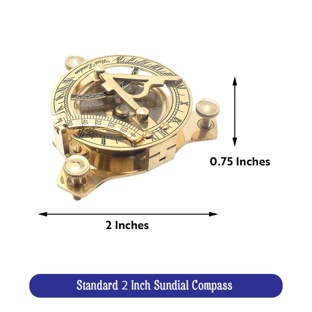 Bussola per orologio da sole in ottone nautico, 2", design antico, con scatola di legno e marchio di ancoraggio
